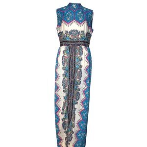 Vintage 70s L'Aiglon Dress Antron Nylon Blue Pink Mod Psychedelic Floral ILGWU M